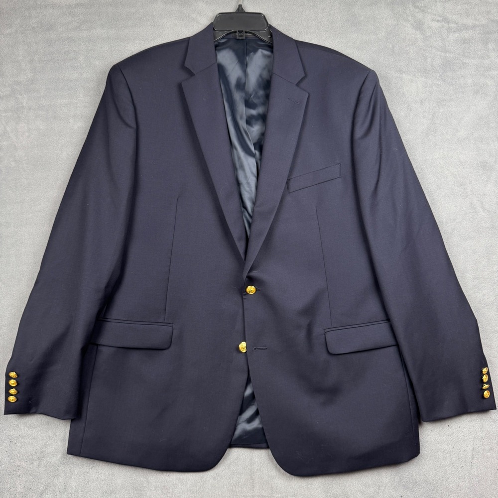 Lauren Ralph Lauren Mens 46L‎ Navy Blue 100% Wool Gold Button Blazer Sport Coat